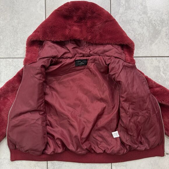 Love Tree Burgundy Soft Cozy Faux Fur Hooded Jacket Size L Womens - Picture 5 of 9